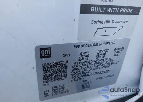 2023 GMC Acadia Fwd Slt from USA, damaged, VIN 1GKKNML45PZ223323